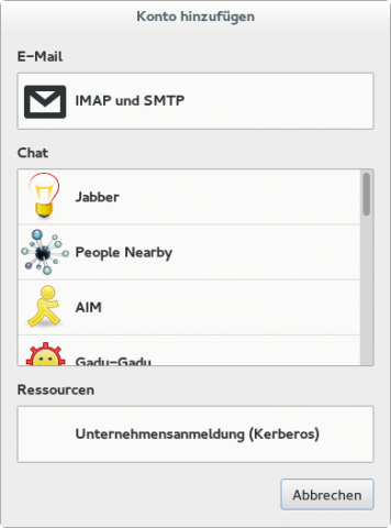 Die Onlinekonten unterstützen auch die Protokolle des Telepathy-Frameworks.